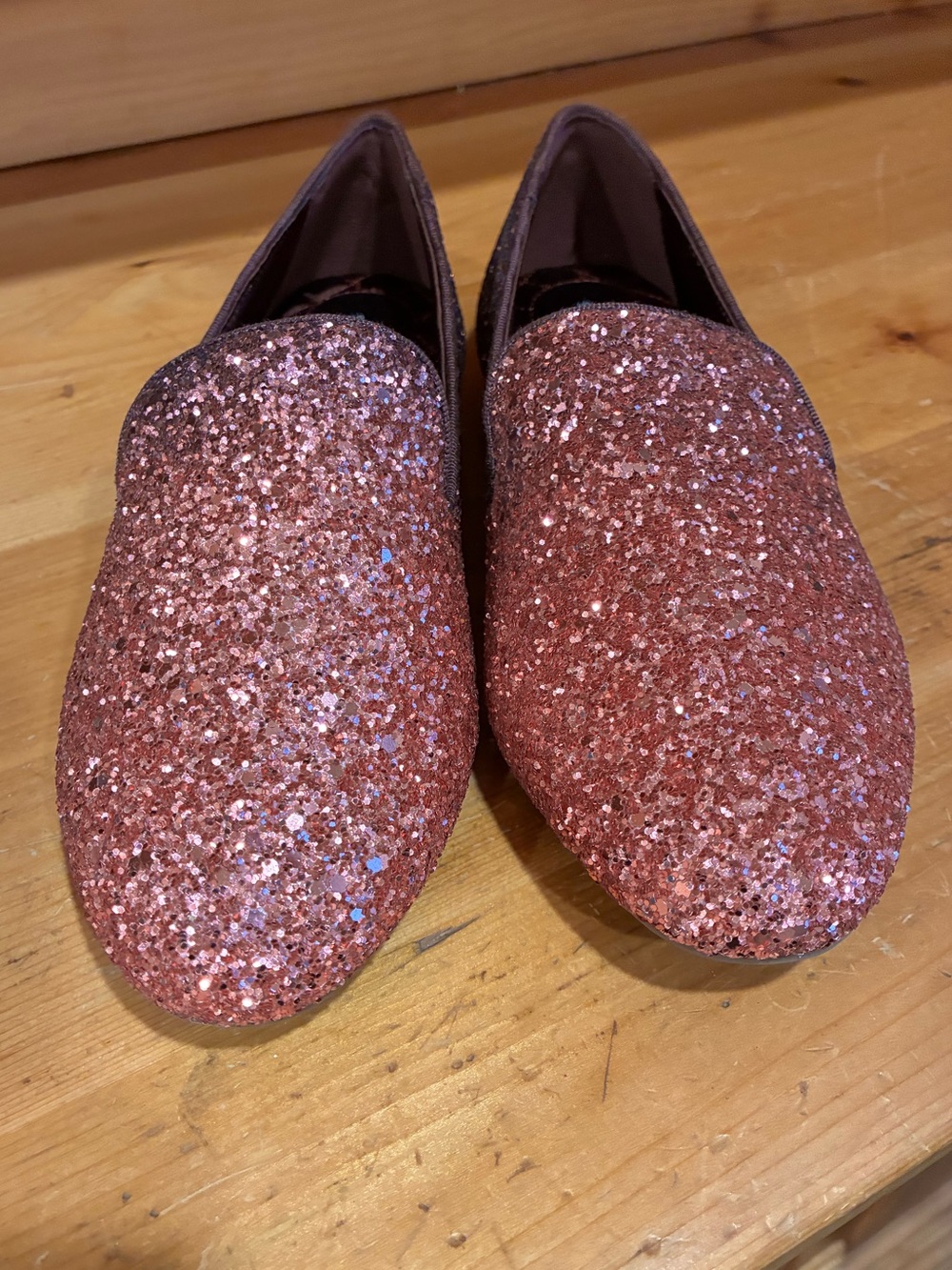 Birdies The Starling Rose Gold Glitter Loafer Flats Size 6 New - Picture 2 of 9